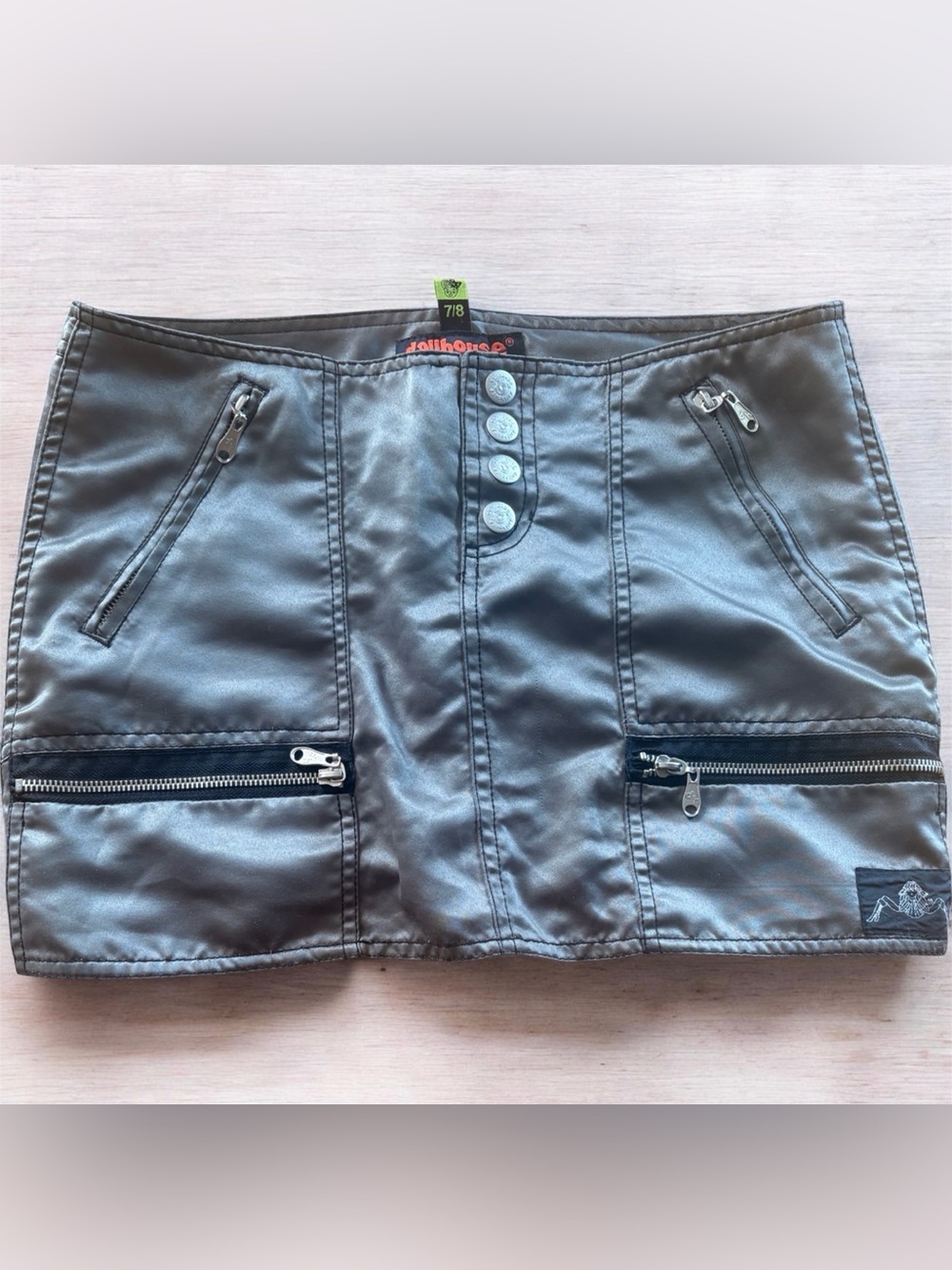 Dollhouse Black Faux Leather Mini Skirt with Zipper Pockets Womens size 7/8